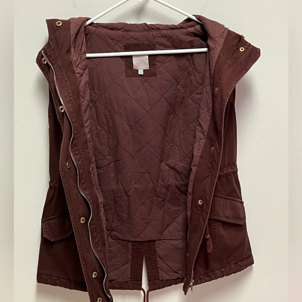 Laju Los Angeles hooded utility vest drawstring waist wine women’s Medium - Picture 4 of 7